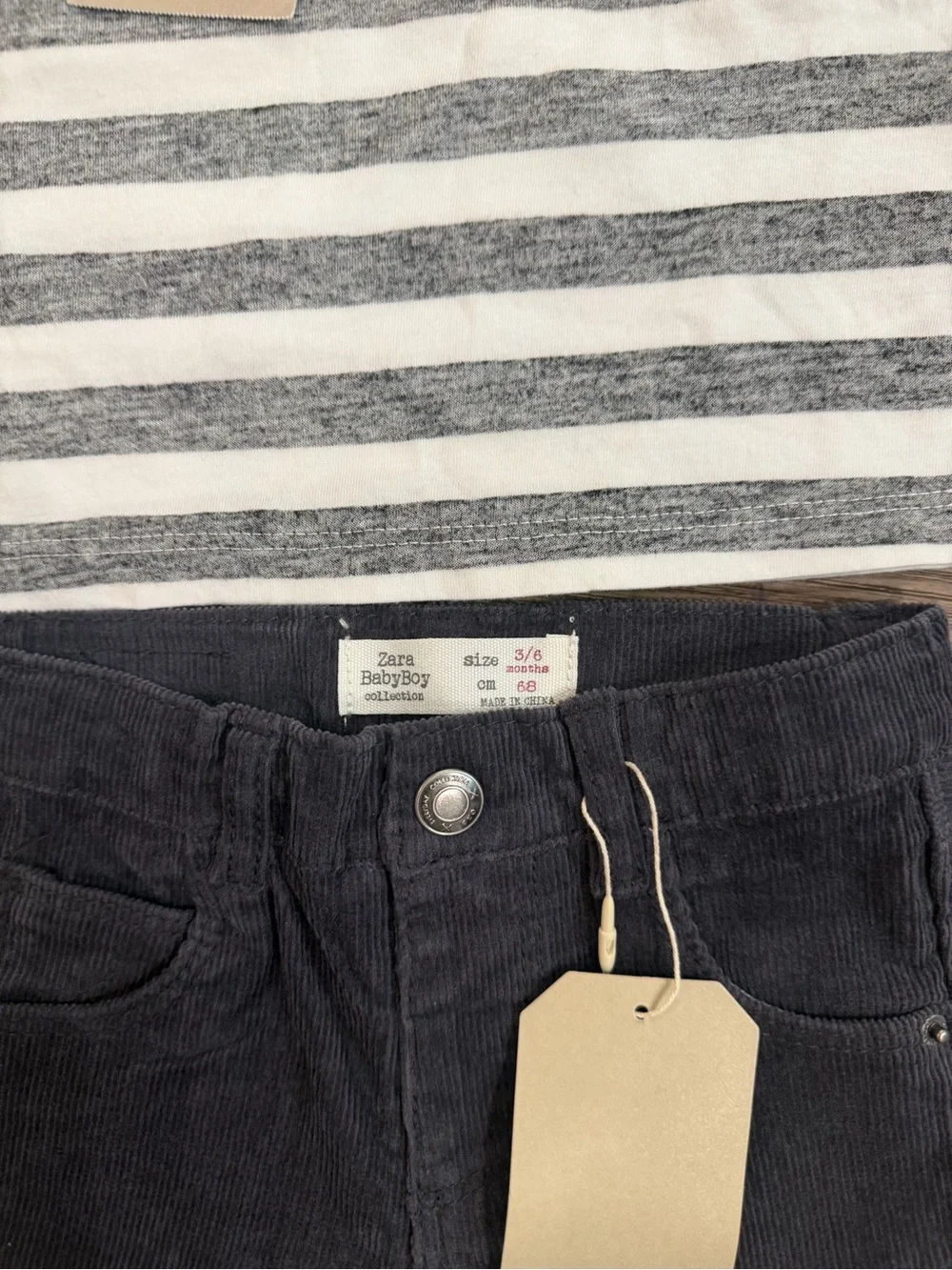 NWT Zara Baby Boy Outfit 3-6 mo Corduroy pants stripe pocket tee